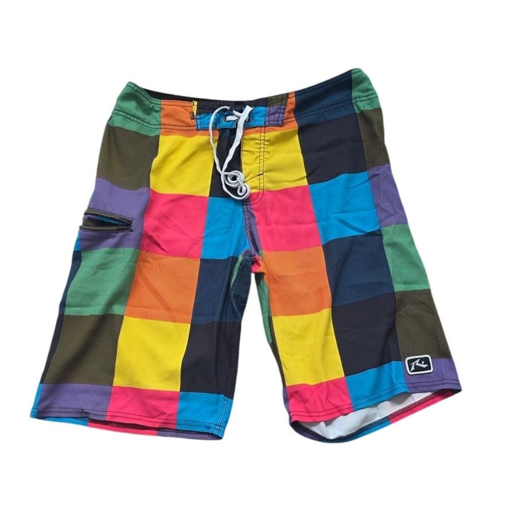 Vintage Rusty Mens Size 33 Colorblock Plaid Boardshorts Swim Trunks